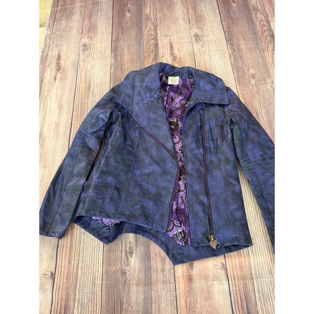 Disney Descendants Mal Faux Leather Moto Jacket Girls 9/10 Dragon Heart Purple